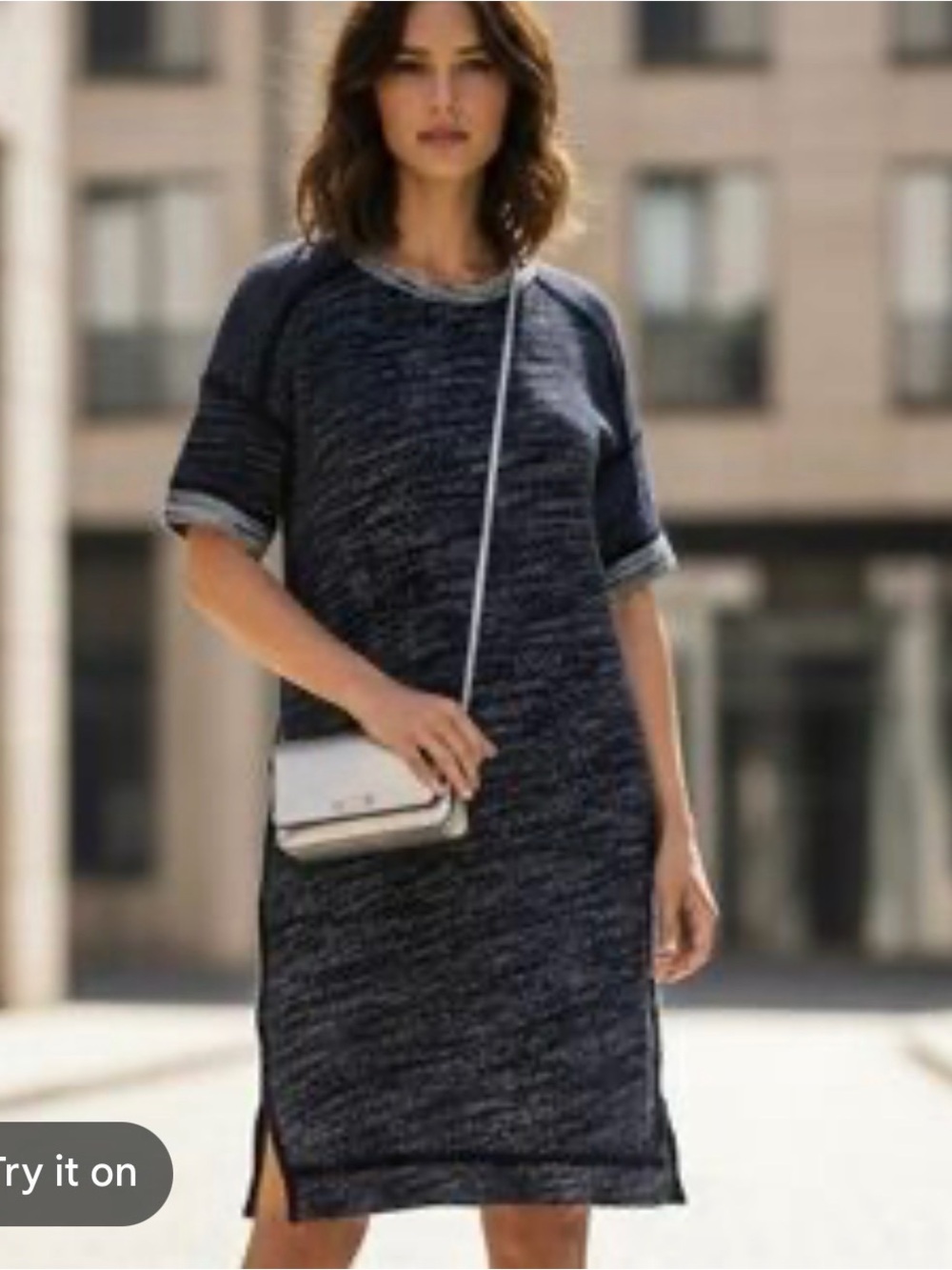 Madewell Heathered Navy Knit Midi Shift Dress